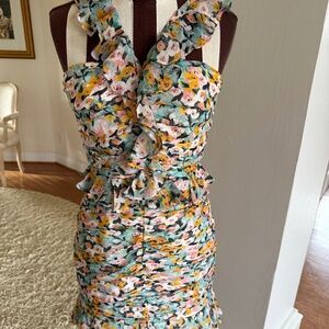 Amur Elyse Silk Chiffon Floral Ruffle Bodycon Mini Dress Size 0 Party Wedding